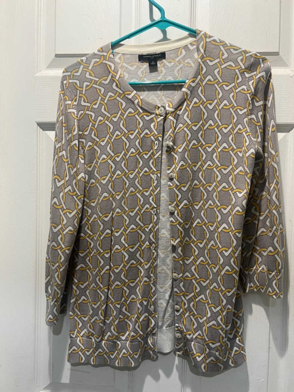 Banana Republic Gray and Mustard Patterned Cardigan Sweater